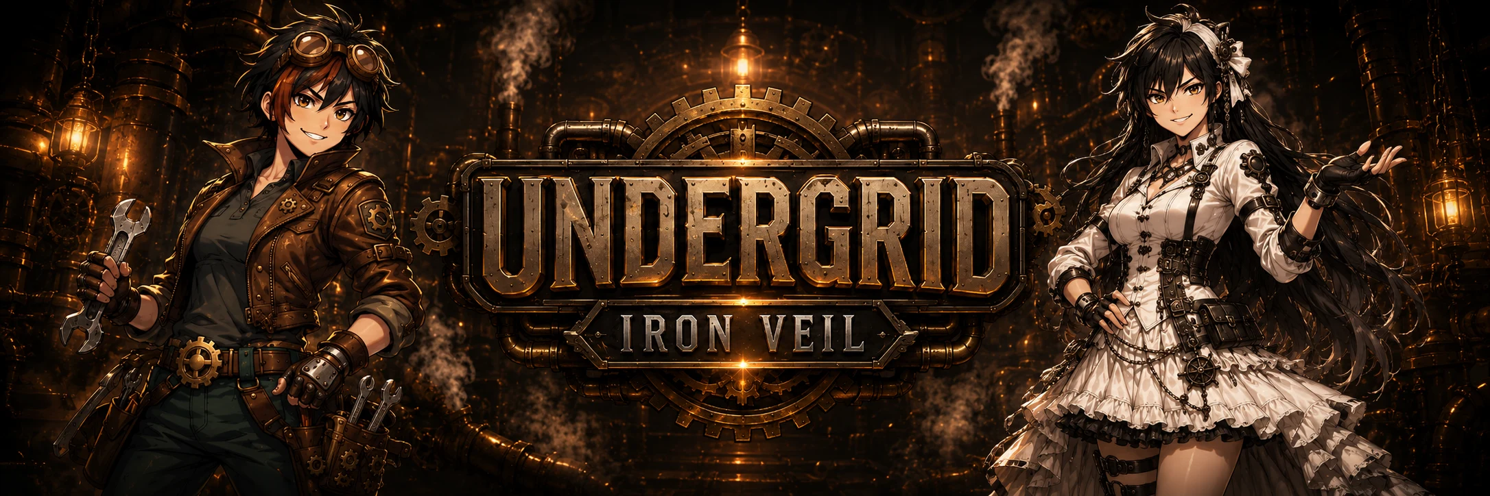 Undergrid: Iron Veil cinematic steampunk TCG game hero banner